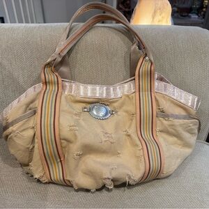 Chic Tan Tote Bag with Striped Accents
